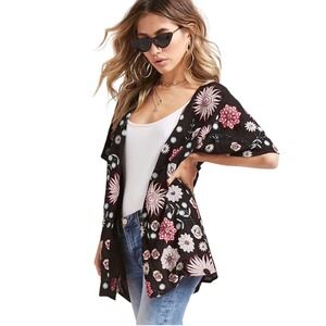 RD+Koko Women Black Floral Embroidered Beaded Sequin Kimono Cardigan One Size